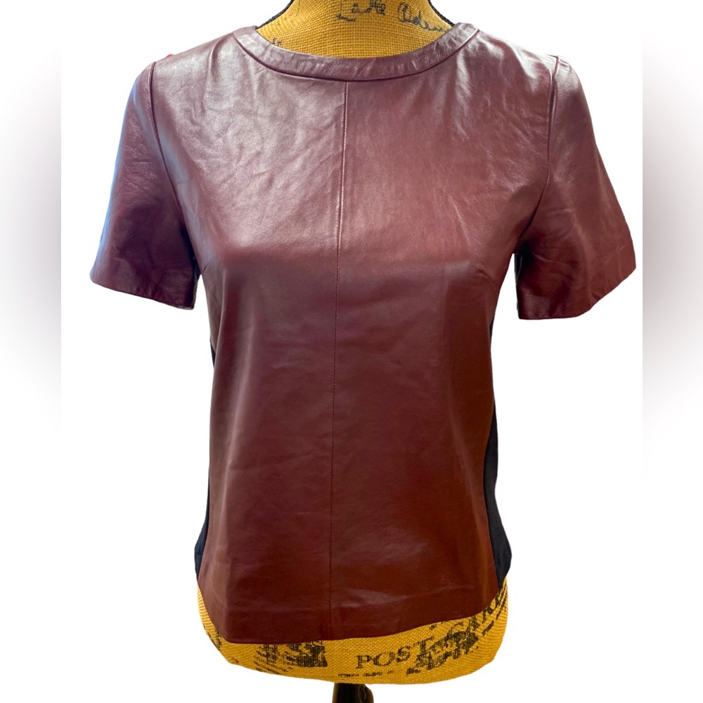 Halogen Burgandy Leather Top with Black Knit Contrast